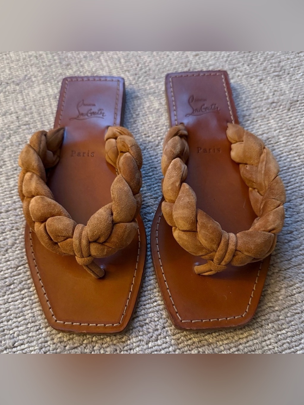 Christian Louboutin Red-Sole Braided Sandals In Tan 37